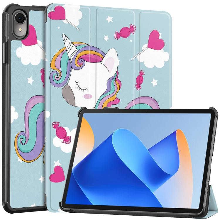 For Huawei MatePad 11 2023 Custer Painted 3-Fold Holder Leather Smart Tablet Case(Unicorn)