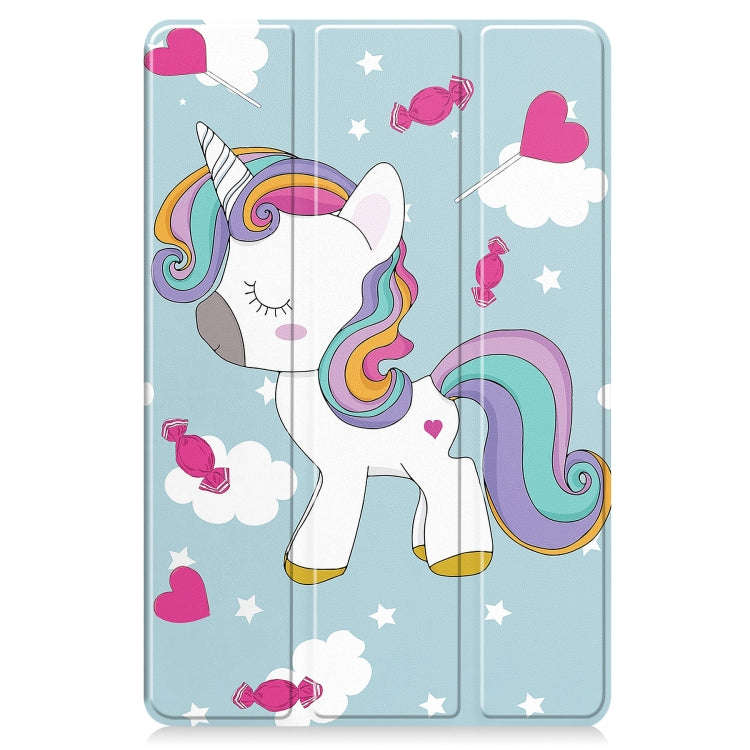 For Huawei MatePad 11 2023 Custer Painted 3-Fold Holder Leather Smart Tablet Case(Unicorn)