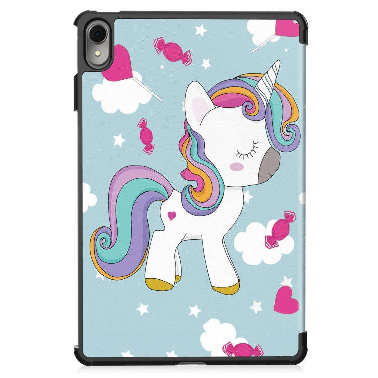 For Huawei MatePad 11 2023 Custer Painted 3-Fold Holder Leather Smart Tablet Case(Unicorn)