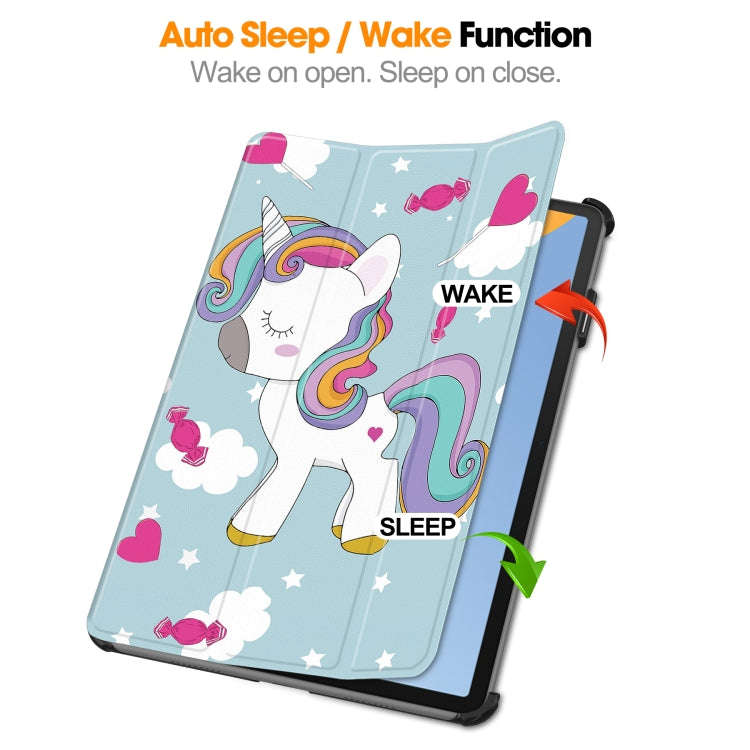 For Huawei MatePad 11 2023 Custer Painted 3-Fold Holder Leather Smart Tablet Case(Unicorn)