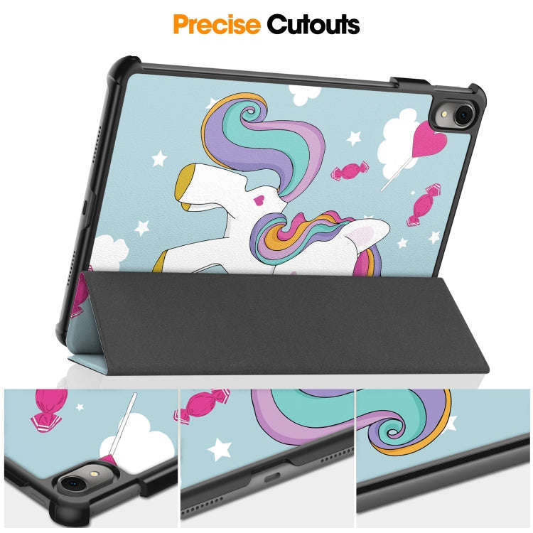 For Huawei MatePad 11 2023 Custer Painted 3-Fold Holder Leather Smart Tablet Case(Unicorn)