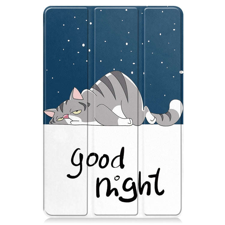For Huawei MatePad 11 2023 Custer Painted 3-Fold Holder Leather Smart Tablet Case(Lazy Cat)