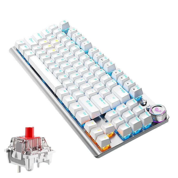 AULA F3001 Backlit 87 Keys Wired/Wireless/Bluetooth Three Model Mechanical Gaming Keyboard(Silver...