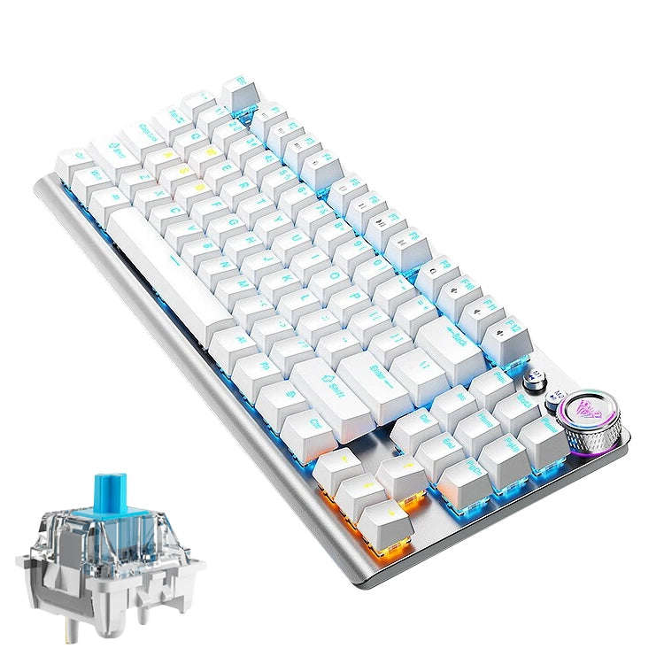 AULA F3001 Backlit 87 Keys Wired/Wireless/Bluetooth Three Model Mechanical Gaming Keyboard(Silver...