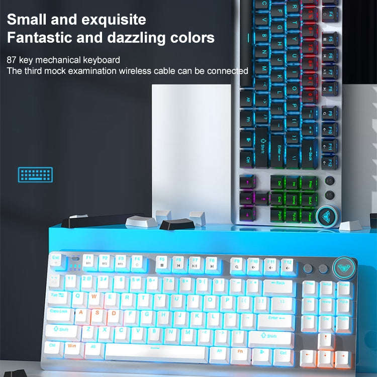 AULA F3001 Backlit 87 Keys Wired/Wireless/Bluetooth Three Model Mechanical Gaming Keyboard(Silver...