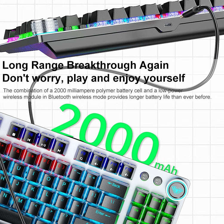 AULA F3001 Backlit 87 Keys Wired/Wireless/Bluetooth Three Model Mechanical Gaming Keyboard(Silver...