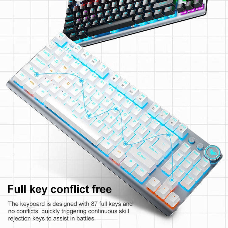 AULA F3001 Backlit 87 Keys Wired/Wireless/Bluetooth Three Model Mechanical Gaming Keyboard(Silver...