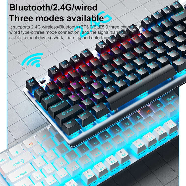 AULA F3001 Backlit 87 Keys Wired/Wireless/Bluetooth Three Model Mechanical Gaming Keyboard(Silver...