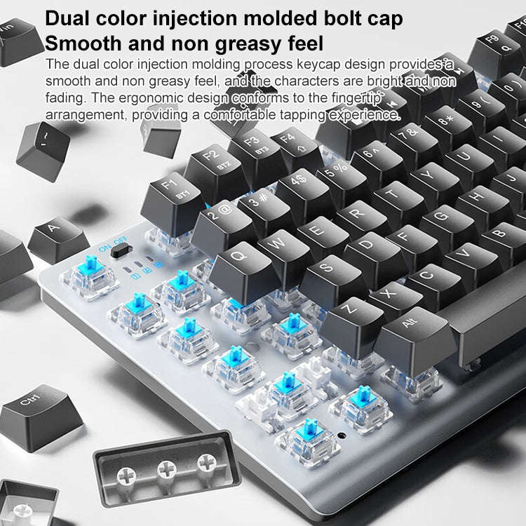 AULA F3001 Backlit 87 Keys Wired/Wireless/Bluetooth Three Model Mechanical Gaming Keyboard(Silver...