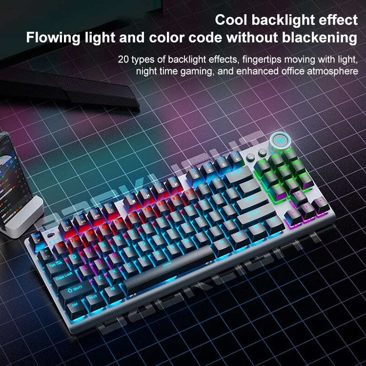 AULA F3001 Backlit 87 Keys Wired/Wireless/Bluetooth Three Model Mechanical Gaming Keyboard(Silver...