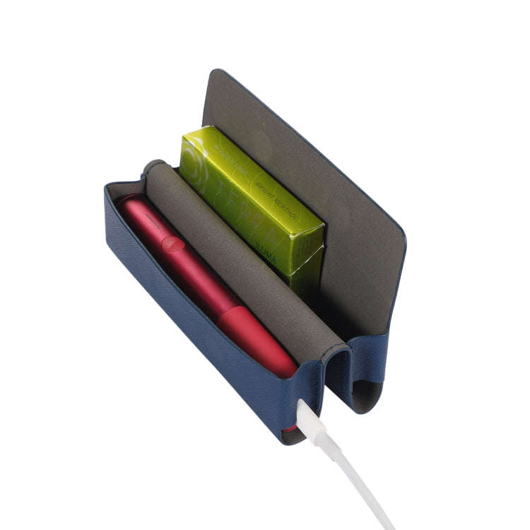 For IQOS ILUMA ONE Cross Pattern E-cigarette Leather Storage Bag(Dark Blue)