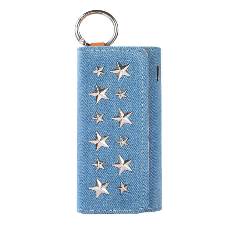 For IQOS ILUMA Pentagram Rivet Leather Texture Flip Electronic Cigarette Storage Bag with Hook(De...