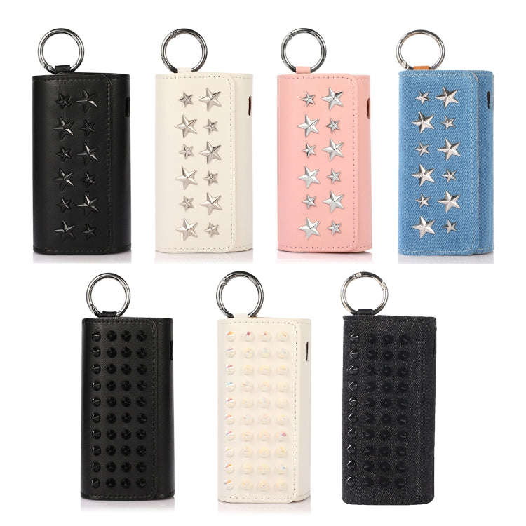 For IQOS ILUMA Pentagram Rivet Leather Texture Flip Electronic Cigarette Storage Bag with Hook(De...
