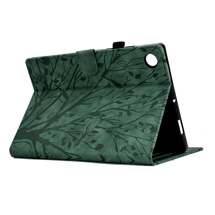 For Huawei MatePad SE Fortune Tree Pressure Flower PU Tablet Case (Green)