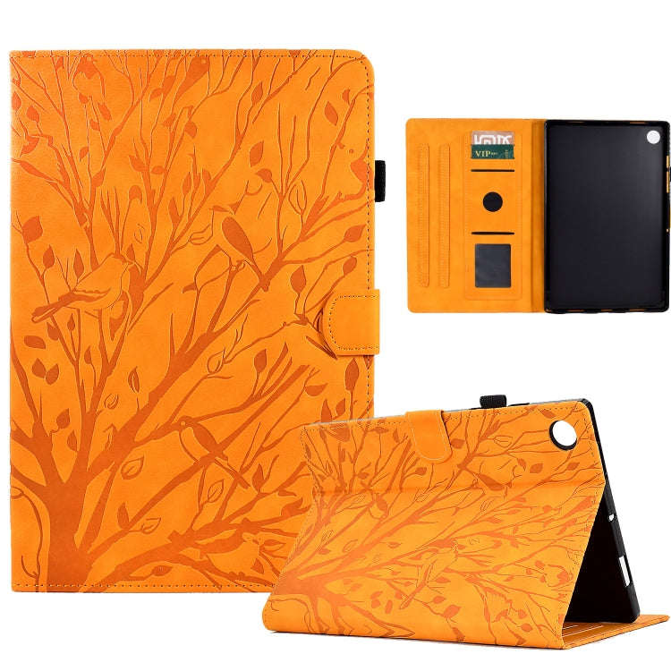 For Huawei MatePad SE Fortune Tree Pressure Flower PU Tablet Case (Khaki)