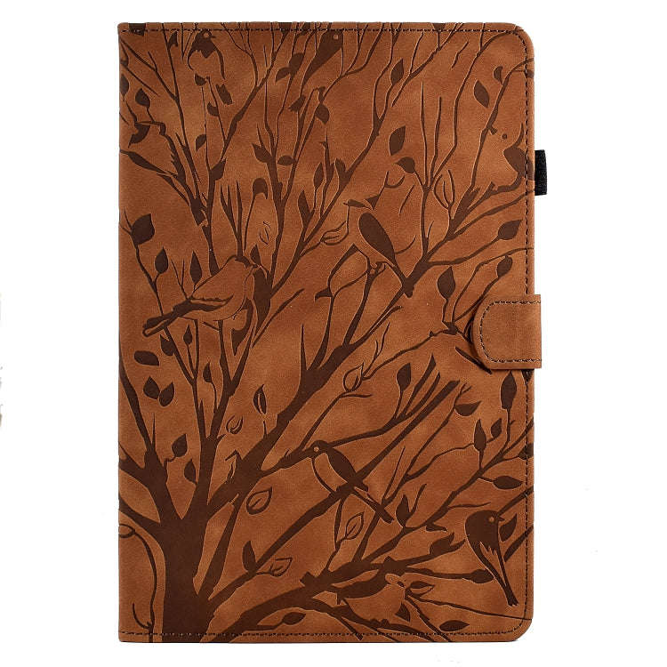 For Huawei MatePad SE Fortune Tree Pressure Flower PU Tablet Case(Brown)
