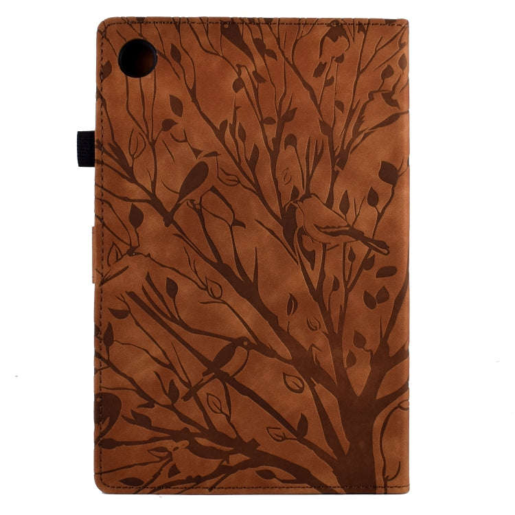 For Huawei MatePad SE Fortune Tree Pressure Flower PU Tablet Case(Brown)