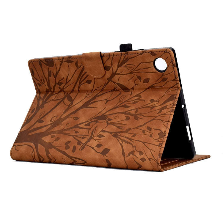 For Huawei MatePad SE Fortune Tree Pressure Flower PU Tablet Case(Brown)