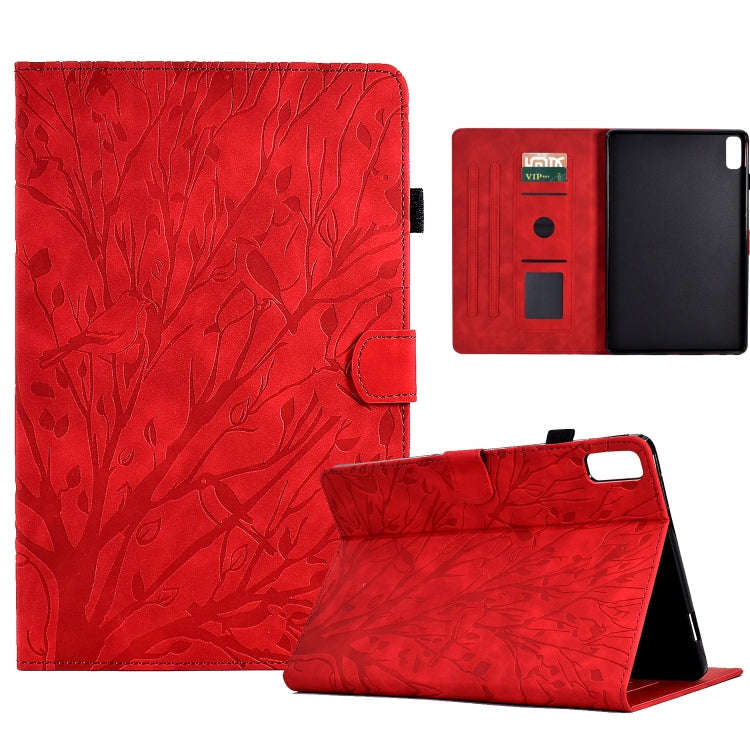 For Lenovo Tab M9 Fortune Tree Pressure Flower PU Tablet Case with Wake-up / Sleep Function(Red)