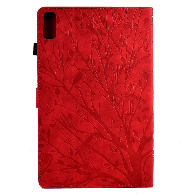 For Lenovo Tab M9 Fortune Tree Pressure Flower PU Tablet Case with Wake-up / Sleep Function(Red)