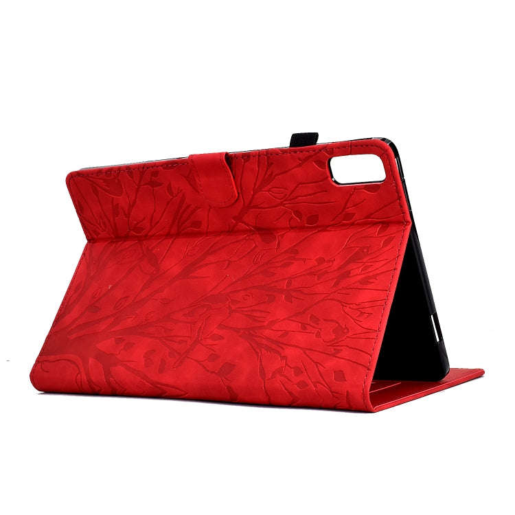 For Lenovo Tab M9 Fortune Tree Pressure Flower PU Tablet Case with Wake-up / Sleep Function(Red)