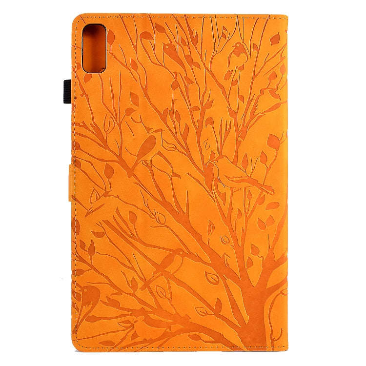 For Lenovo Tab M9 Fortune Tree Pressure Flower PU Tablet Case with Wake-up / Sleep Function(Khaki)