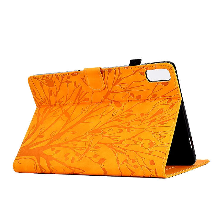 For Lenovo Tab M9 Fortune Tree Pressure Flower PU Tablet Case with Wake-up / Sleep Function(Khaki)