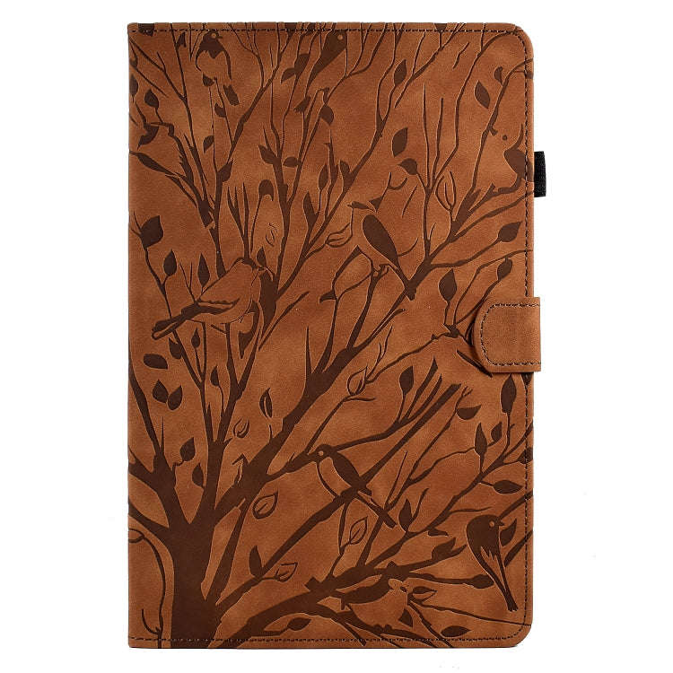 For Lenovo Tab M9 Fortune Tree Pressure Flower PU Tablet Case with Wake-up / Sleep Function(Brown)