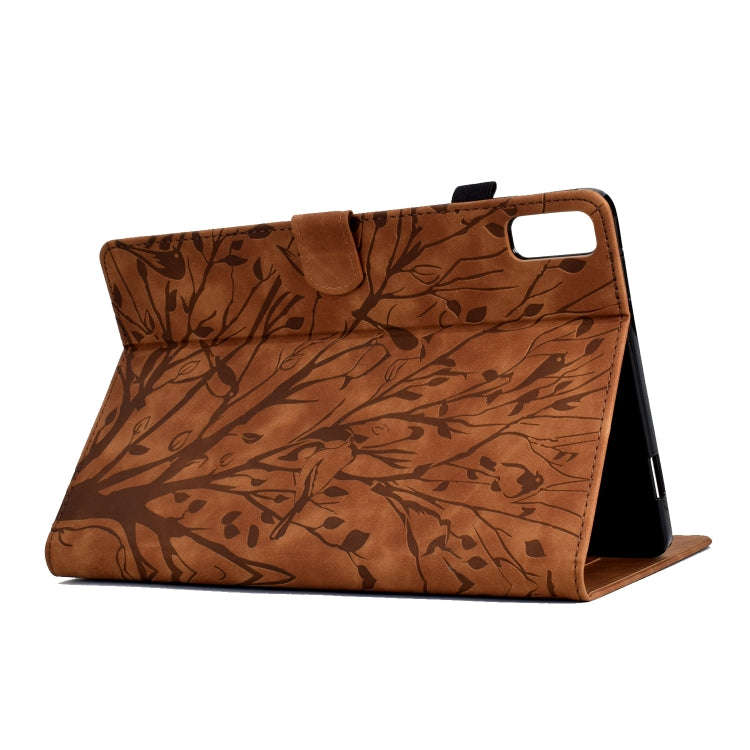 For Lenovo Tab M9 Fortune Tree Pressure Flower PU Tablet Case with Wake-up / Sleep Function(Brown)