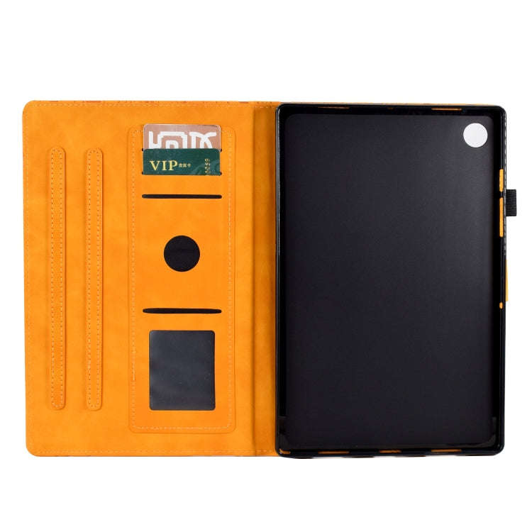 For Lenovo M10 Plus Fortune Tree Pressure Flower PU Tablet Case with Wake-up / Sleep Function(Khaki)