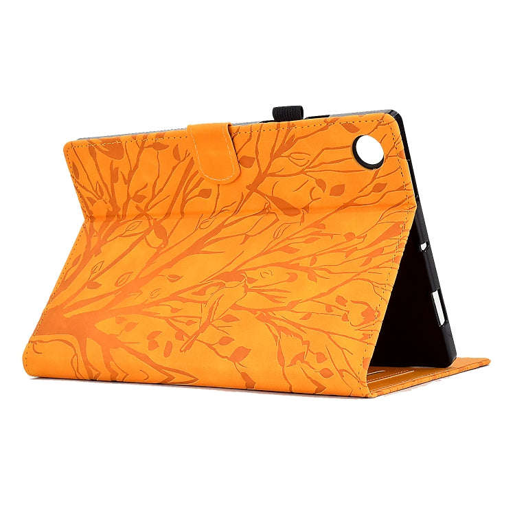 For Lenovo M10 Plus Fortune Tree Pressure Flower PU Tablet Case with Wake-up / Sleep Function(Khaki)