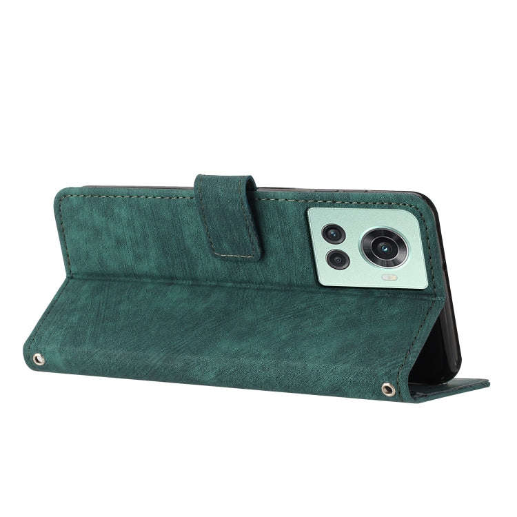 For OnePlus Ace 5G Skin Feel Stripe Pattern Leather Phone Case with Lanyard(Green)