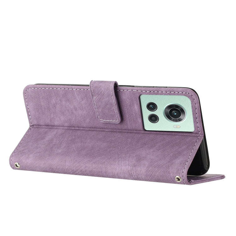 For OnePlus Ace 5G Skin Feel Stripe Pattern Leather Phone Case with Lanyard(Purple)
