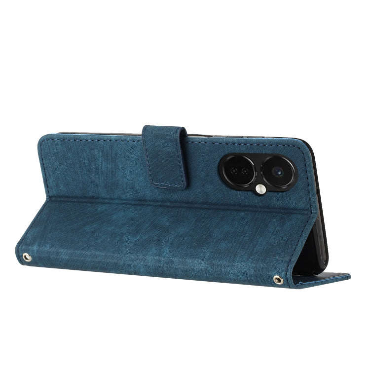 For OnePlus Nord CE 3 Skin Feel Stripe Pattern Leather Phone Case with Lanyard(Blue)