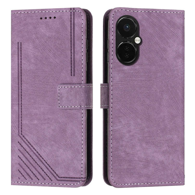For OnePlus Nord CE 3 Skin Feel Stripe Pattern Leather Phone Case with Lanyard(Purple)