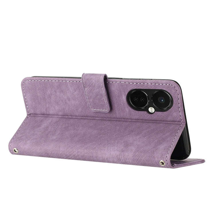 For OnePlus Nord CE 3 Skin Feel Stripe Pattern Leather Phone Case with Lanyard(Purple)