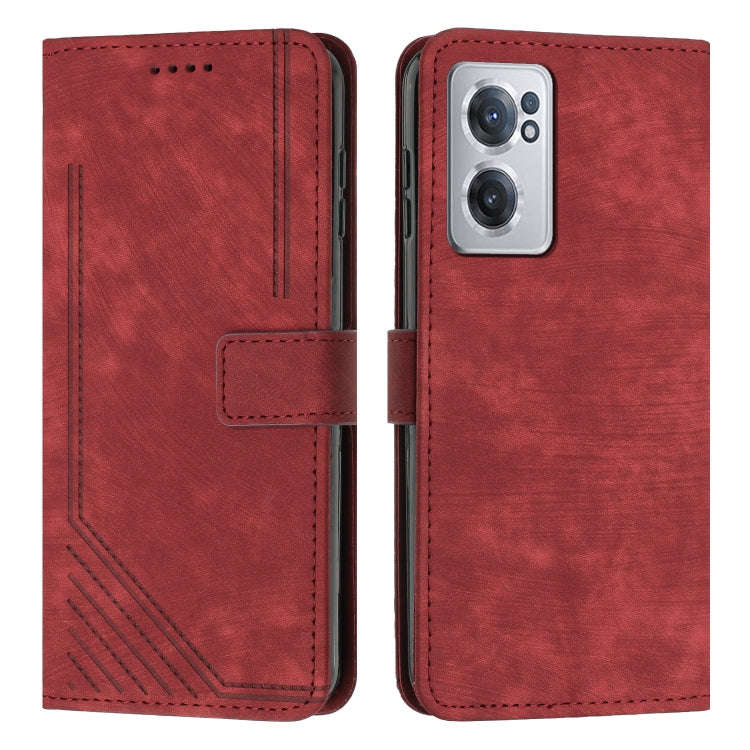 For OnePlus Nord CE 2 5G Skin Feel Stripe Pattern Leather Phone Case with Lanyard(Red)