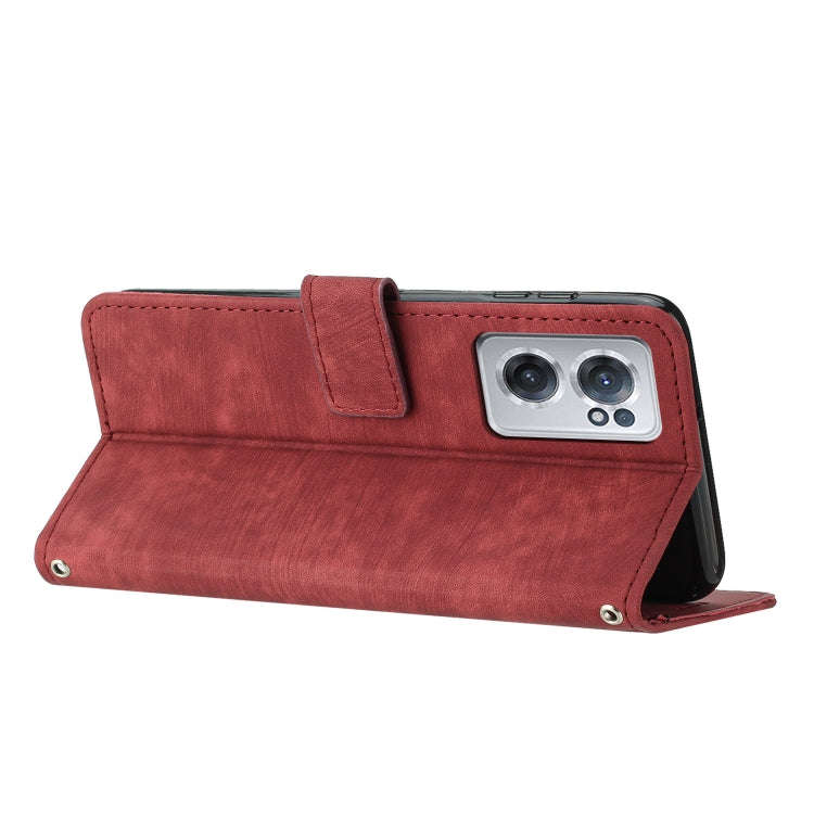 For OnePlus Nord CE 2 5G Skin Feel Stripe Pattern Leather Phone Case with Lanyard(Red)