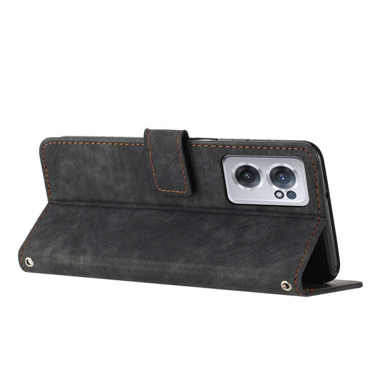 For OnePlus Nord CE 2 5G Skin Feel Stripe Pattern Leather Phone Case with Lanyard(Black)