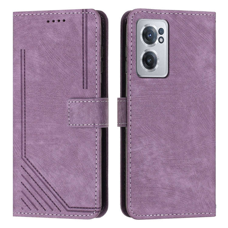 For OnePlus Nord CE 2 5G Skin Feel Stripe Pattern Leather Phone Case with Lanyard(Purple)