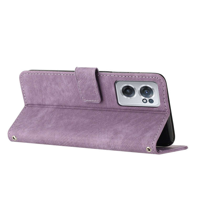 For OnePlus Nord CE 2 5G Skin Feel Stripe Pattern Leather Phone Case with Lanyard(Purple)