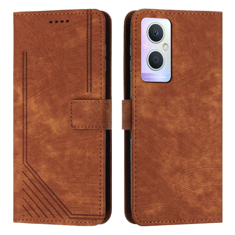 Skin Feel Stripe Pattern Leather Phone Case with Lanyard for OnePlus Nord N20 5G Global / OPPO Re...