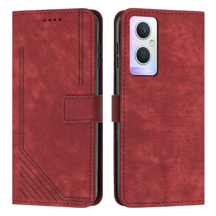 Skin Feel Stripe Pattern Leather Phone Case with Lanyard for OnePlus Nord N20 5G Global / OPPO Re...