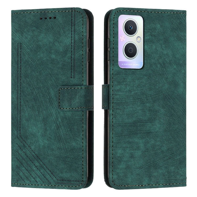 Skin Feel Stripe Pattern Leather Phone Case with Lanyard for OnePlus Nord N20 5G Global / OPPO Re...
