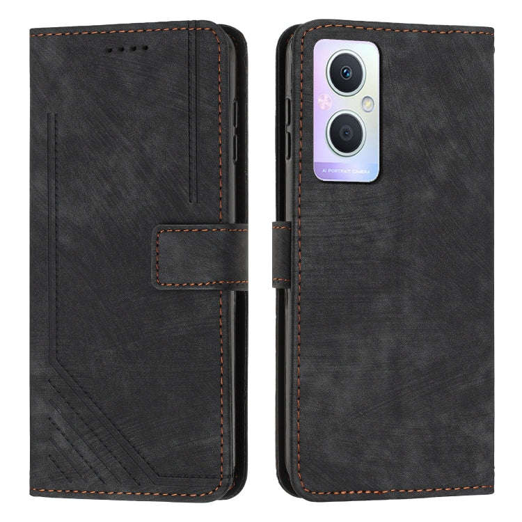 Skin Feel Stripe Pattern Leather Phone Case with Lanyard for OnePlus Nord N20 5G Global / OPPO Re...