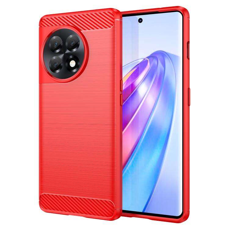 For OnePlus Ace 2 Brushed Texture Carbon Fiber TPU Phone Case(Red)