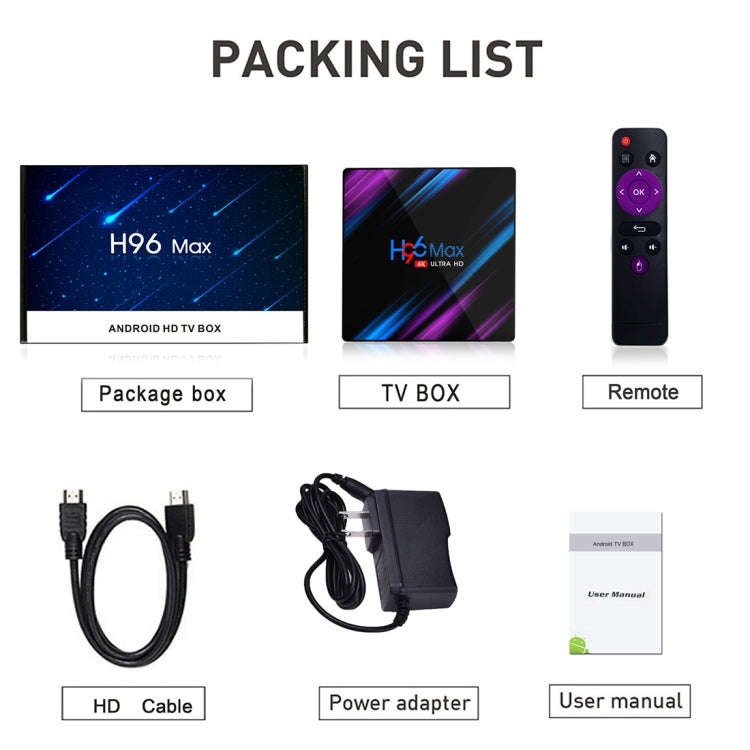 H96 Max-3318 4K Ultra HD Android TV Box with Remote Controller, Android 10.0, RK3318 Quad-Core 64...