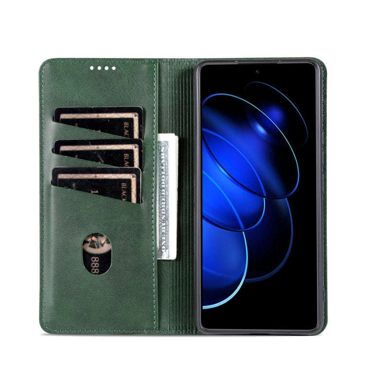 For Honor 80 GT AZNS Magnetic Calf Texture Flip Leather Phone Case(Dark Green)