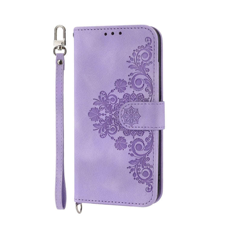 For Sony Xperia 1 V 5G Skin-feel Flowers Embossed Wallet Leather Phone Case(Purple)