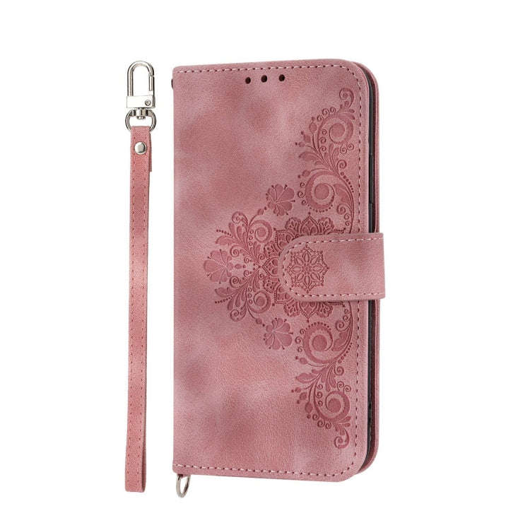 For Sony Xperia 1 V 5G Skin-feel Flowers Embossed Wallet Leather Phone Case(Pink)